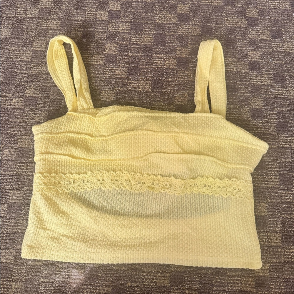 SHEIN Yellow Lace Trim Tank Top